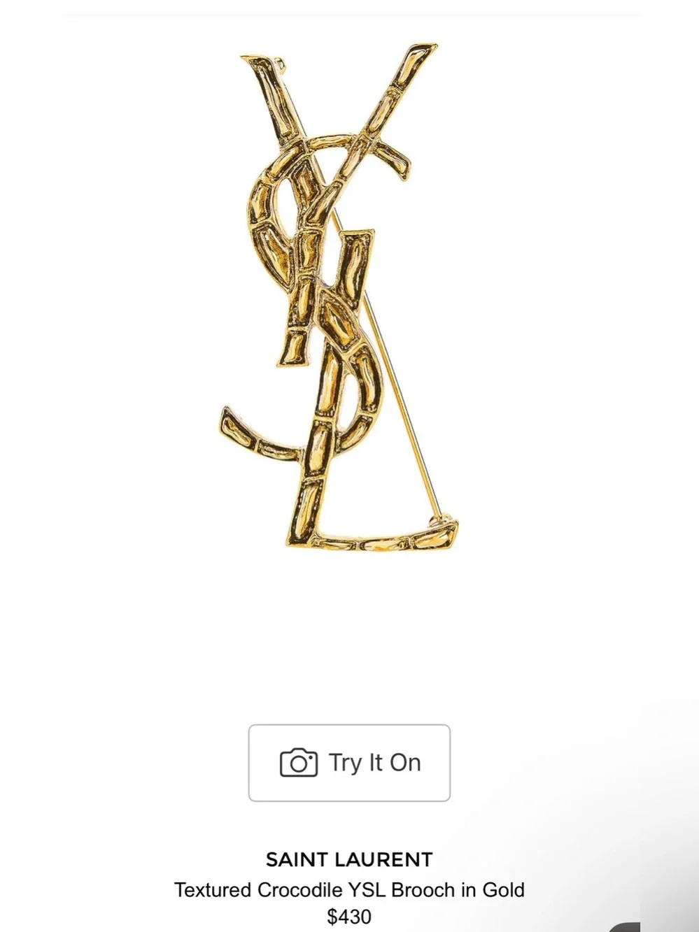 Saint Laurent Goldtone Textured Logo Brooch